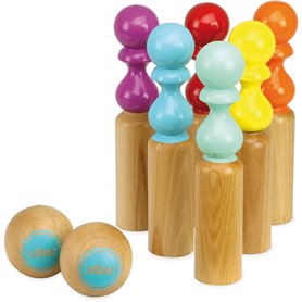 Vilac - 6 Quilles de Bowling Retro - Bicolores - Jeu de Plein Air - Jeu d'Adresse et de Précision en Bois - Jeu d'Ambiance - 2 B