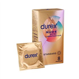 Durex - Préservatifs Nude Extra Lubrification - 8 Préservatifs Homme Ultra Fins et Extra Lubrifiés