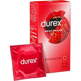 Durex - 12 Préservatifs Sexy Fraise - Extra Lubrifié Saveur Fraise