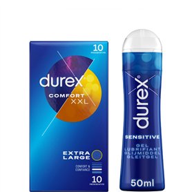 Durex - Lot de Préservatifs et Lubrifiant - 1 Boîte de Préservatifs Confort XXL x10 - Gel Lubrifiant Sensitive 50ml (Comfort XXL