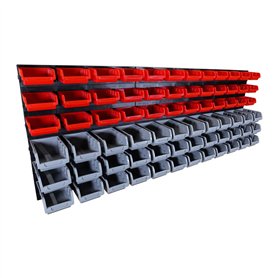Etagère murale rangement outils - 72 bacs de rangement empilables - 6 panneaux 47