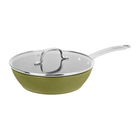 Sitram 715705 Sauteuse Aluminium Recyclé Ø 24 cm H 7 cm Vert Metallisé Revêtement intérieur sans PFOA - Manche en Inox Riveté
