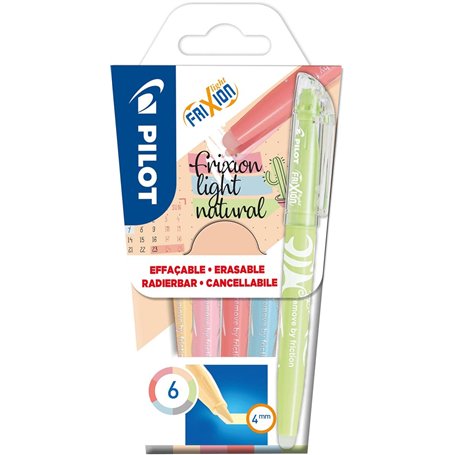Pilot FriXion Light Natural - 1 Etui de 6 Surligneurs Effaçables Naturels Rose