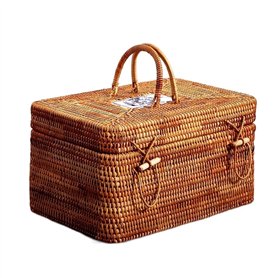 FSLQNX Corbeille à Pain with Picnic Portable Food Rattan Basket Bread Storage Box Wicker Handle Box Handwoven Tea Kitchen Cake C