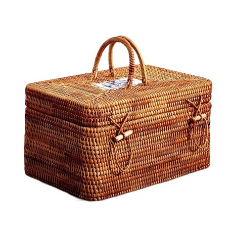 FSLQNX Corbeille à Pain with Picnic Portable Food Rattan Basket Bread Storage Box Wicker Handle Box Handwoven Tea Kitchen Cake C