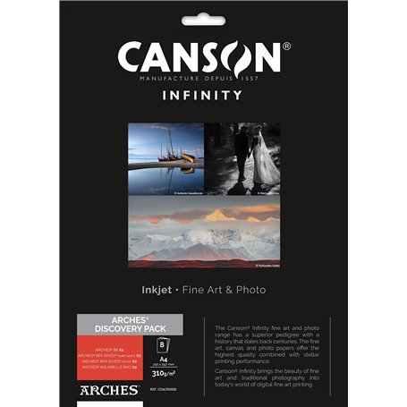 Canson Infinity ARCHES Discovery Pack - Papiers Photographiques - Pochette de 8 feuilles A4 - Assortiment de papier Mat - Extra