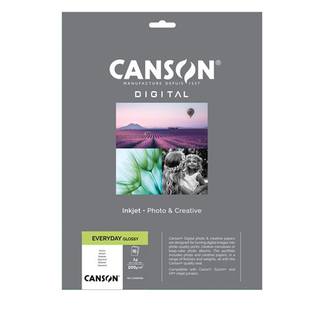 CANSON Digital - Everyday Glossy - Pochette 15 feuilles de papier photo brillant A4 - 200g/m²