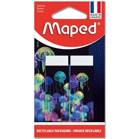 Maped - Lot de 2 Gommes Blanches DeepSea Paradise - Gommes Scolaires Dust-Free - Sans PVC ni Phtalate - Fourreau décoré- Fabriqu