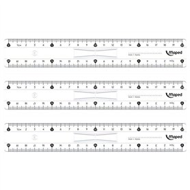 MAPED Lot de 3 Règles plate Double Décimètre Essentials Plastique 20 cm à Poignée