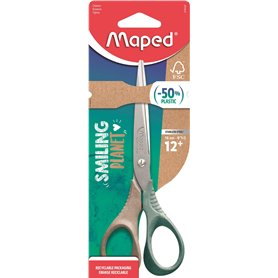 Maped - Ciseaux Shape Smiling Planet - Ciseaux Responsables - Stabilité et Précision - Anneaux 50% Fibre de Bois Certifié FSC -