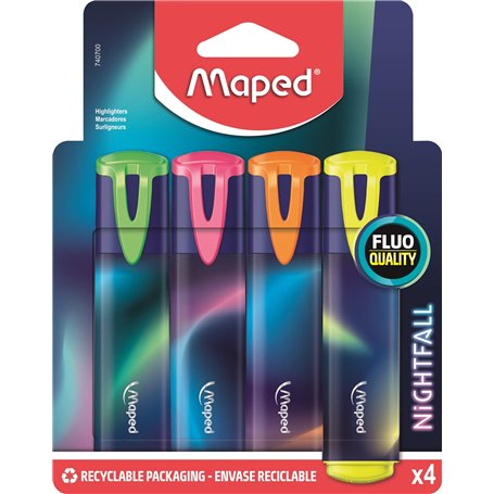 Maped - 4 Surligneurs Nightfall - Confort d'Écriture