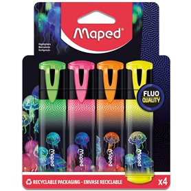 MAPED - 4 surligneurs Deepsea Paradise - Surligneurs Pointe Biseautée - Pochette de 4 surligneurs Rose