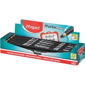 Maped - 12 Crayons de Couleur Noirs pour Ardoise Marker'peps Wood - Crayons Format Jumbo