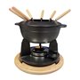BAUMALU - Service à Fondue - Caquelon en Fonte - Couvercle Anti-Éclaboussures - Réchaud - Brûleur à Pâte - 6 Fourchettes - Plate