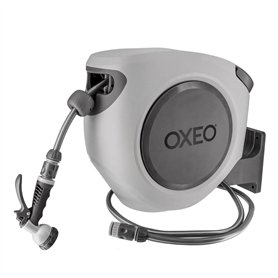 Oxeo - Dévidoir mural automatique 35m - Arrosage enrouleur automatique - Pivotement 180° - Pistolet 8 fonctions - Noir