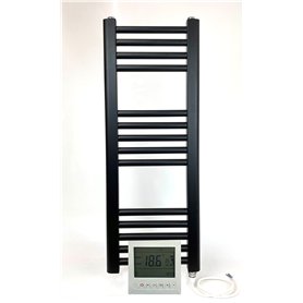 Greened House Sèche-serviettes électrique droit pour salle de bain avec minuteur et thermostat de pièce Noir 300 W x 800 h