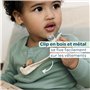BIOLANE - Attache tétine bébé - Pour tétine sans anneau - Tissu 100% coton - Beige - Fixation Silicone - Clip en bois et métal -