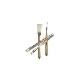 Set 3 Ustensiles Barbecue / Plancha - Manche Bois & Inox - Spatule