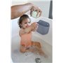 BÉABA, Coffret 4 Jouets de Bain Bébé : Panier Rangement Ventouse et Lot 4 Jouets Bain Silicone, Empilables, Gigognes, 2 Comparti