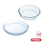 Pyrex - Lot de 2 Moules - Moule à Tarte 28cm + Moule à Gâteau 26cm - Verre Borosilicate -Résistant aux Rayures - Made in France