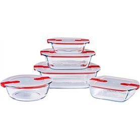 Pyrex Cook & Heat - Lot de 5 Boites - Tailles et Formes Différentes - Verre Borosilicate - Couvercle Hérmétique spécial Micro-On