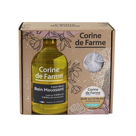 Corine de Farme - Coffret Bain Moussant Parfum Vanille - Bain Moussant Parfum Vanille 1L + 3en1 Solide 75g + 1 Fleur de douche -