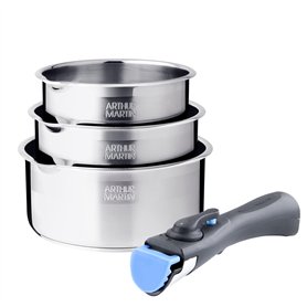 Arthur Martin - Lot de 3 casseroles inox manche amovible - AM3456