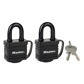 Master Lock 7804EURT Pack de 2 Cadenas en Acier Laminé à Clé et Protection Thermoplastique
