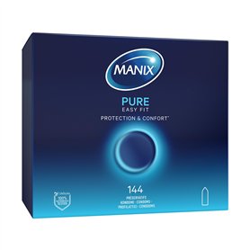 Manix Pure : Boite de 144 Préservatifs Classiques en latex/Préservatifs pour Homme Lubrifiés et Fins de Taille Standard/Largeur