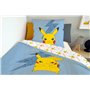 Sahinler Parure De Lit Pikachu Réversible Enfant - Housse De Couette 140x200 cm + Taie d'oreiller 63x63 cm - Bleu - 100% Coton N