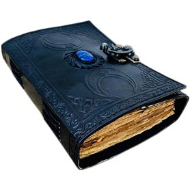 ALCRAFT Journal en cuir fait à la main avec pierre lapis cristal noir triple lune – Livre d'ombres