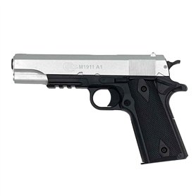 CyberGun Pistolet à Billes Airsoft- Colt 1911 hpa Bicolor modèle à Ressort(Spring)-Couleur:Noir/Argent-Culasse métal-Puissance 0