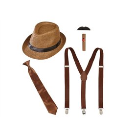 LP Divertissements Lot de 12 - Set Accessoires 'années folles' Borsalino Brun Adulte 5pcs