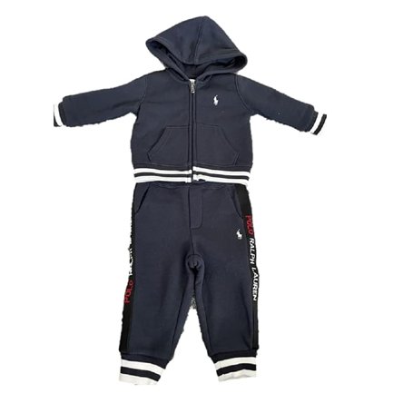 Ralph Lauren Survêtement 2 pièces pour bébé fille garçon coton polaire aviateur sweat à capuche jogging ensemble bleu marine bla