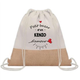 Planetee Sac à dos toile et jute Petit Bazar d'un Kenzo d'amour | Sac de Sport et Gym avec cordelettes | Idée Cadeau Collègue No