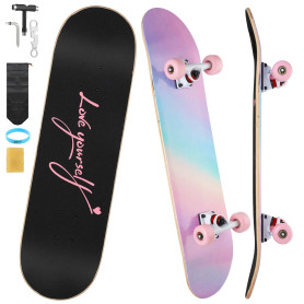 ILAHUI Skateboard Ado Fille Enfant Adulte débutants- 7 Couches en Bois d'Erable Plateau 80 x 20cm Apporter Sac Skateboard - Poud