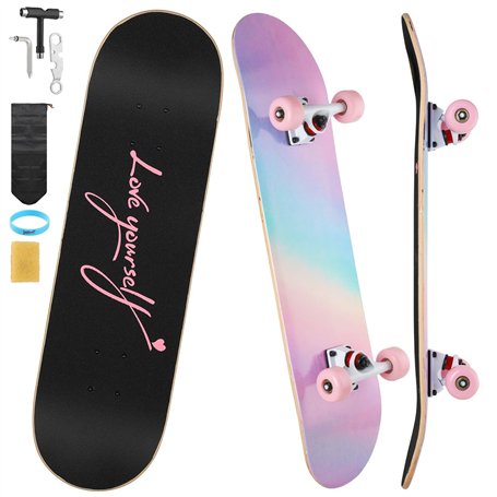 ILAHUI Skateboard Ado Fille Enfant Adulte débutants- 7 Couches en Bois d'Erable Plateau 80 x 20cm Apporter Sac Skateboard - Poud