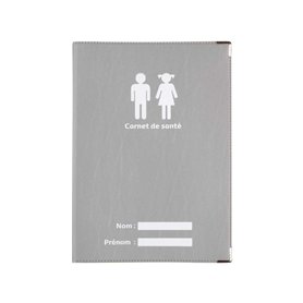 Protège carnet de santé Gris argent fabrication Française simili cuir renfort métal aux angles porte étui enfants adultes