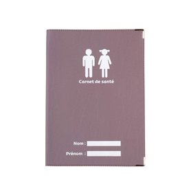 Protège carnet de santé mauve fabrication Française simili cuir renfort métal aux angles porte étui enfants adultes