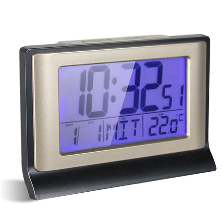 FISHTEC - Réveil Numérique Réveil Digital 13CM Radio Piloté – Ecran LCD avec Rétroéclairage Bleu - Grands Chiffres - Alarme avec