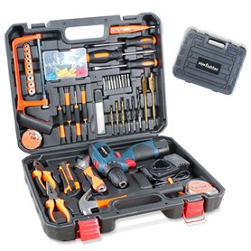 FISHTEC - Valise à Outils Tout en 1-108 Outils et Accessoires - 1 Perceuse/Visseuse/Dévisseuse Rechargeable - Batterie 12V - Cha