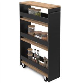 IDMarket - Desserte de cuisine gain de place HAGA chariot de rangement à étages noir et façon hêtre