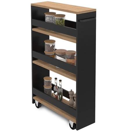 IDMarket - Desserte de cuisine gain de place HAGA chariot de rangement à étages noir et façon hêtre