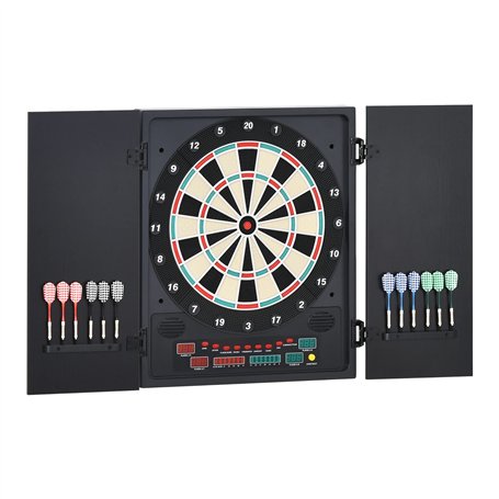 HOMCOM Cible Jeu de fléchettes électronique refermable 27 Jeux 202 Variations jusqu'à 8 Joueurs Affichage LED Haut-Parleur Noir