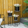 Outsunny Support Pots de Fleurs 3 pièces - Lot de 3 étagères à Fleurs - Portes Plantes empilables - métal époxy Plateaux Aspect 