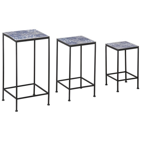 Outsunny Support Pots de Fleurs 3 pièces - Lot de 3 étagères à Fleurs - Portes Plantes empilables - métal époxy Plateaux Carreau