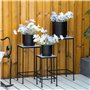 Outsunny Support Pots de Fleurs 3 pièces - Lot de 3 étagères à Fleurs - Portes Plantes empilables - métal époxy Plateaux Carreau
