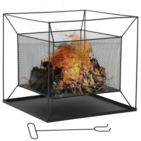 Outsunny Brasero cheminée Foyer extérieur carré avec tisonnier métal dim. 45L x 45l x 43H cm Noir