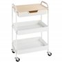 HOMCOM Desserte de Cuisine Chariot de Service 2 étagères tiroir Plateau Aspect Bois Clair Acier PP Blanc