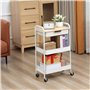 HOMCOM Desserte de Cuisine Chariot de Service 2 étagères tiroir Plateau Aspect Bois Clair Acier PP Blanc